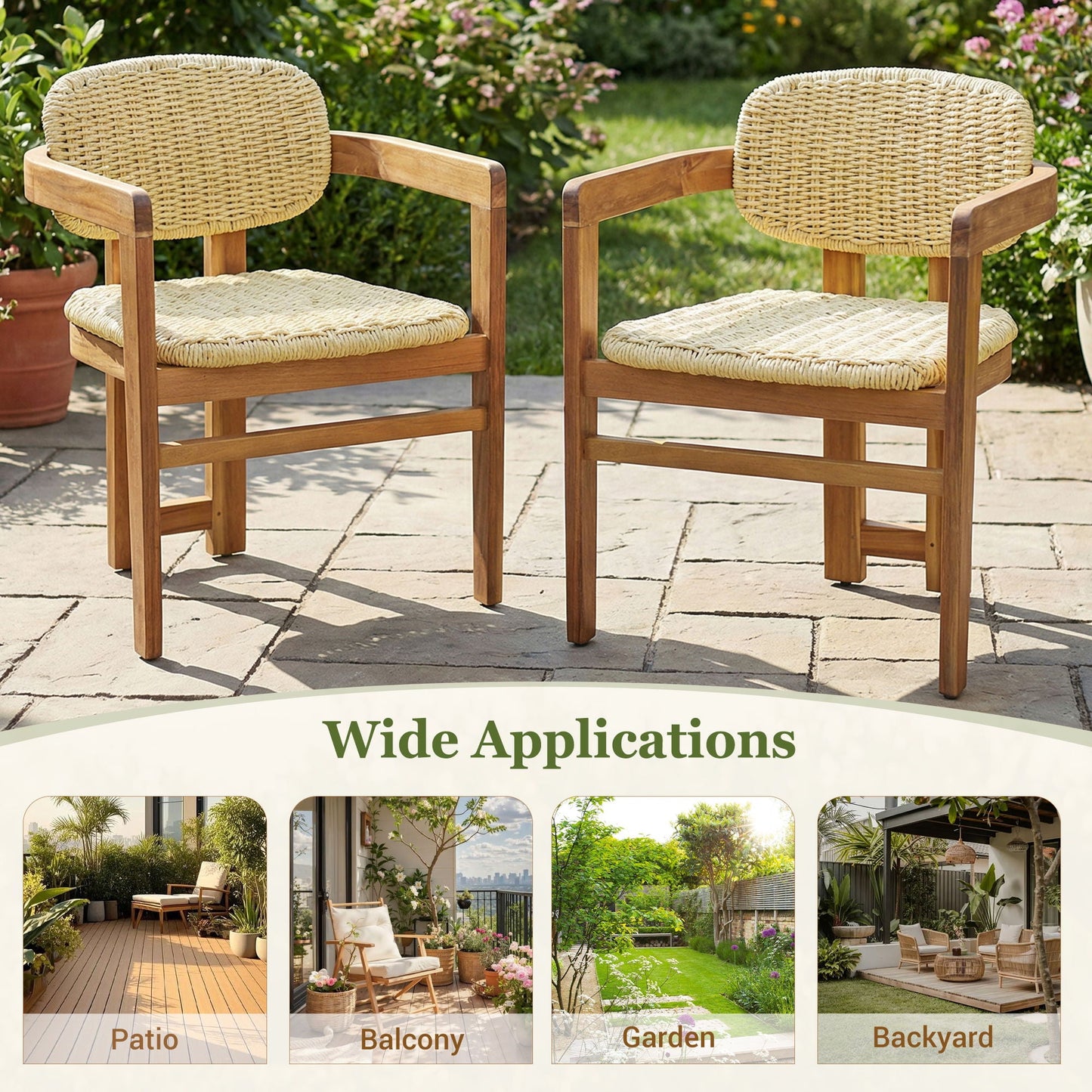 Outdoor Accent Armchairs For Patio (Set of 2) - Natural / Teak