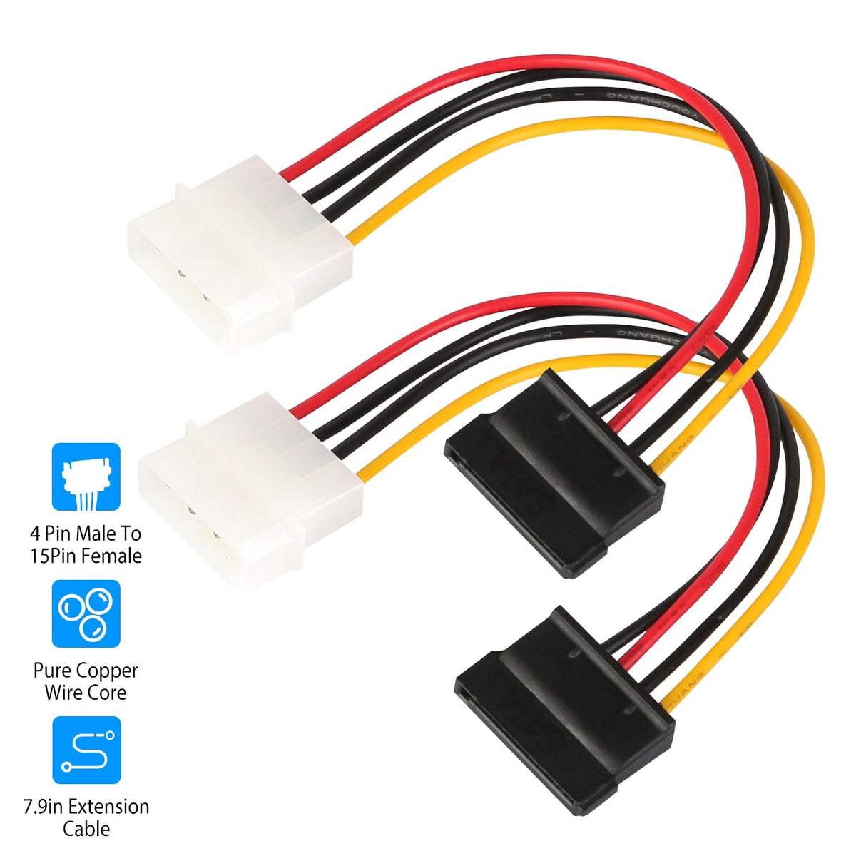 2 Packs 4 Pin Male To 15Pin Female Data Cable Adapter Converter Hard Drive Cable