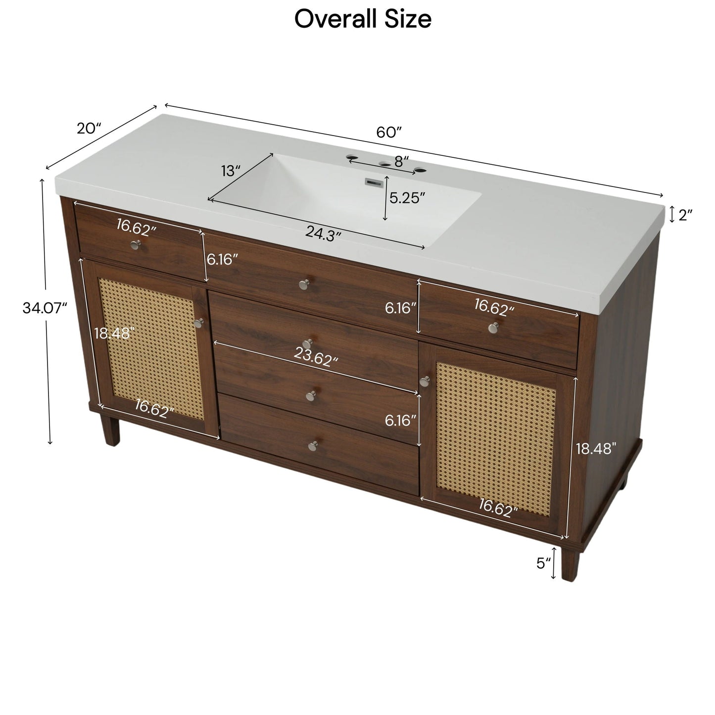 Bathroom Vanity With Sink, 5 Legs, Soft Close Drawers