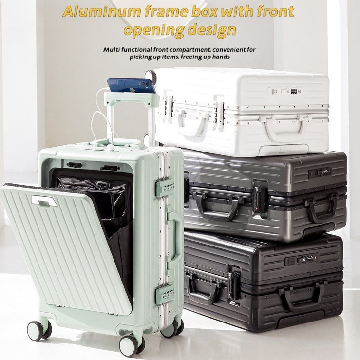 20 Inch 24 Inch Aluminum Frame Luggage Compartment, Front Opening Luggage Compartment, TSA Lock, Silent Rotating Wheel, Business Travel Hand Held Rolling Case