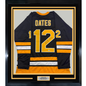 Framed Autographed/Signed Adam Oates 35x39 "HOF 12" Boston Black Hockey Jersey Beckett BAS COA