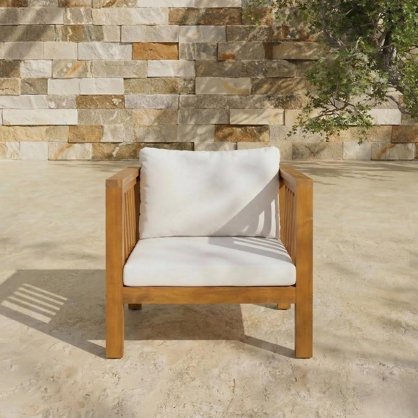 Outdoor Acacia Wood Club Chair with Modern Square Arms
