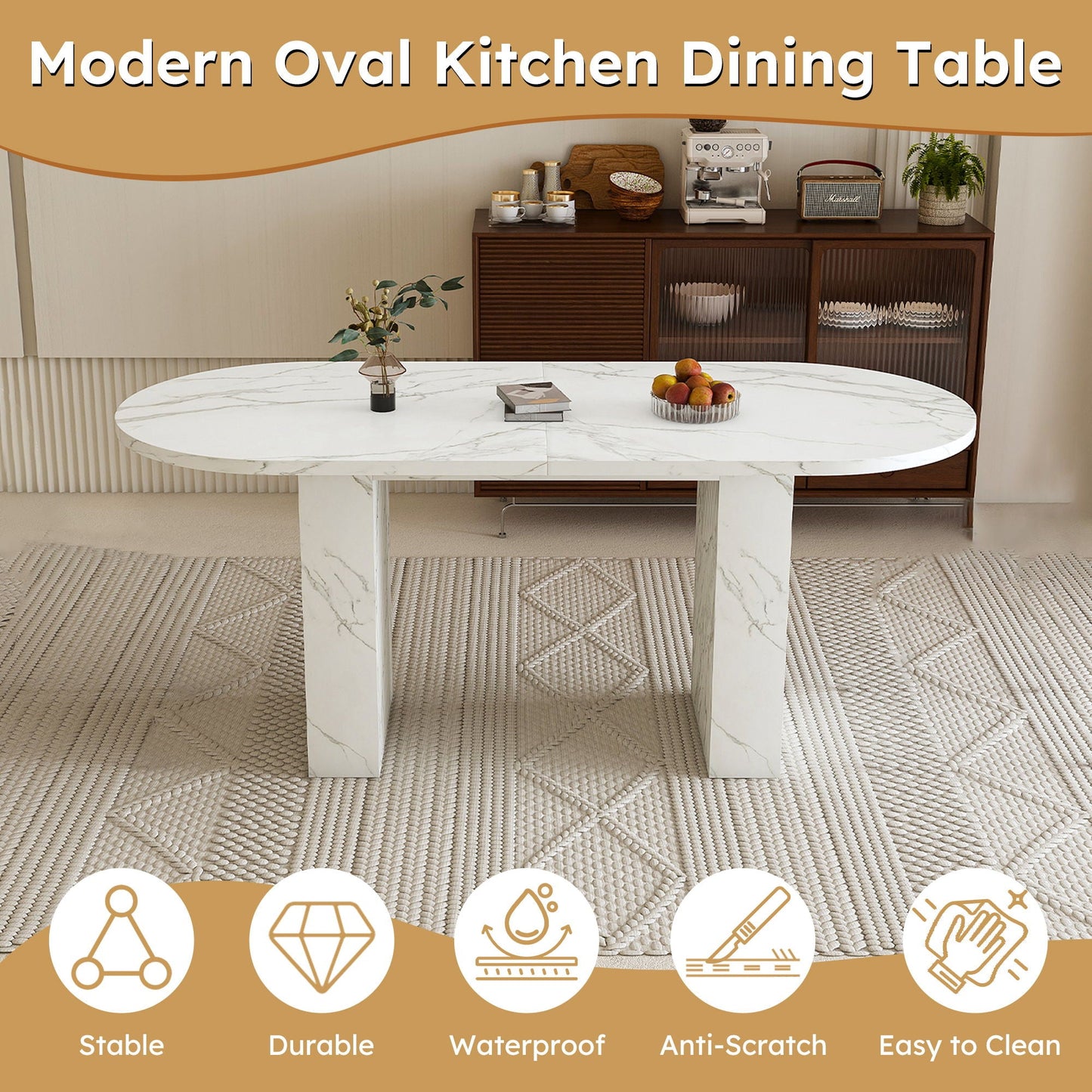 Oval Dining Table With Wood Strip Base
