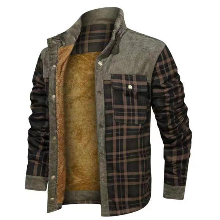 Men's Winter Fleece Corduroy Plaid Shirt