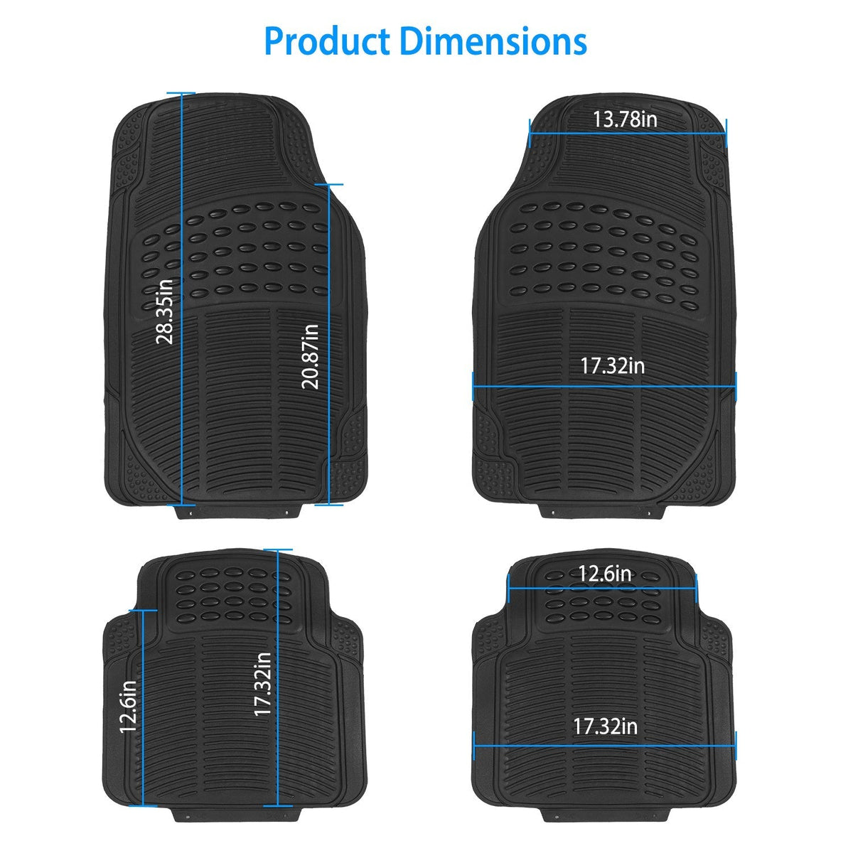 4Pcs Automotive Floor Mats Front and Rear PVC Rubber Floor Mats Heavy Duty Drive Vehicle Car Mats with Trimmable Design Fit Most Cars SUVs Trucks