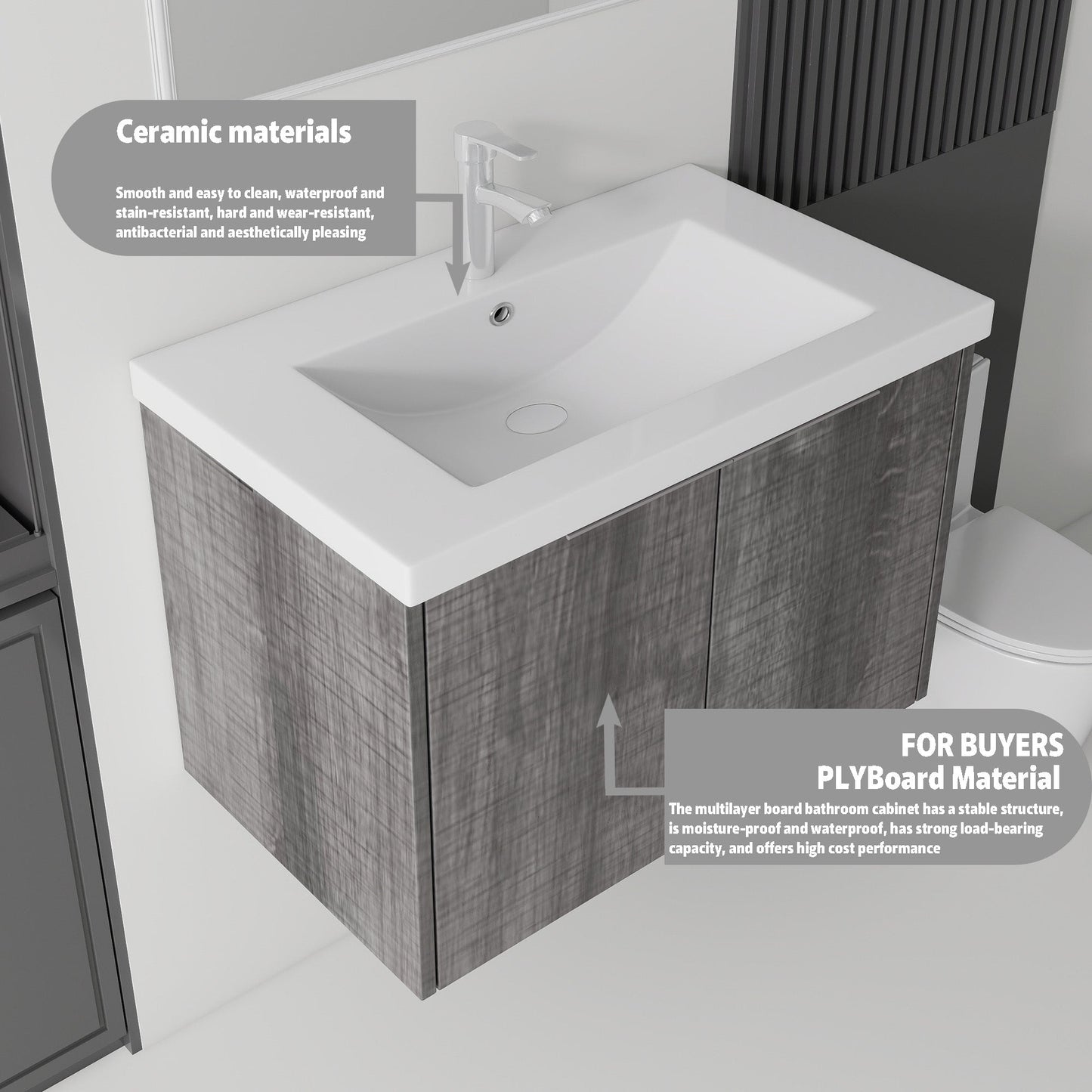 36 Inch Floating Bathroom Vanity with Ceramic Sink and Soft-Close Door