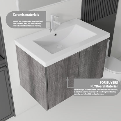 36 Inch Floating Bathroom Vanity with Ceramic Sink and Soft-Close Door