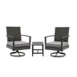 3 Piece Patio Furniture, Swivel Rocker Bistro Set With Side Table & Cushions For Porch - Gray