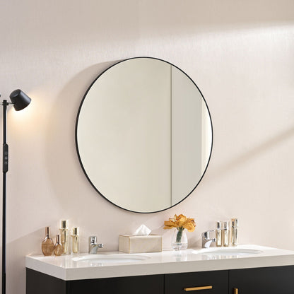 Wall Circular Framed Vanity Mirror For Bathroom, Living Room Decor - Black