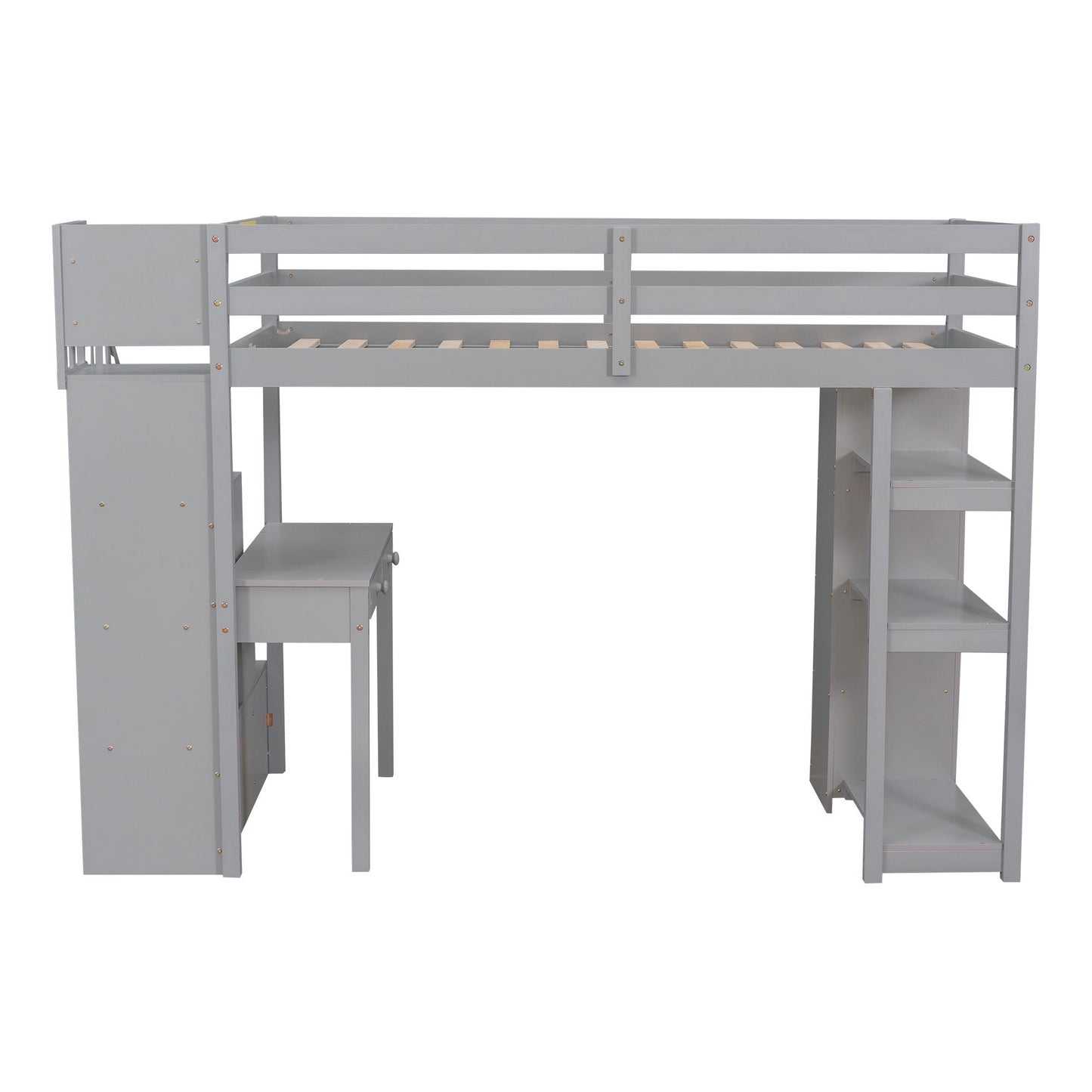 Loft Bed With Storage Drawers, Desk And Stairs With Shelves