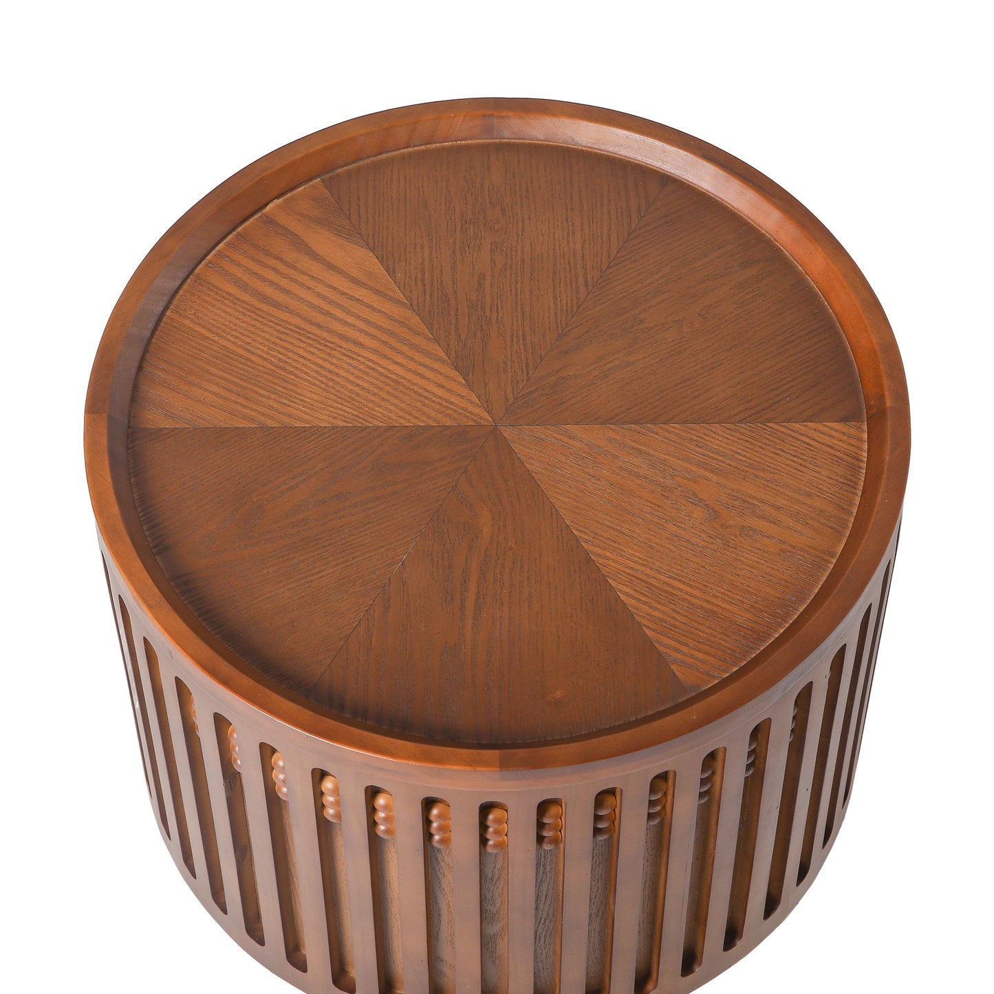 18.9" Round Wooden Side Table with Cylinder Lattice Design