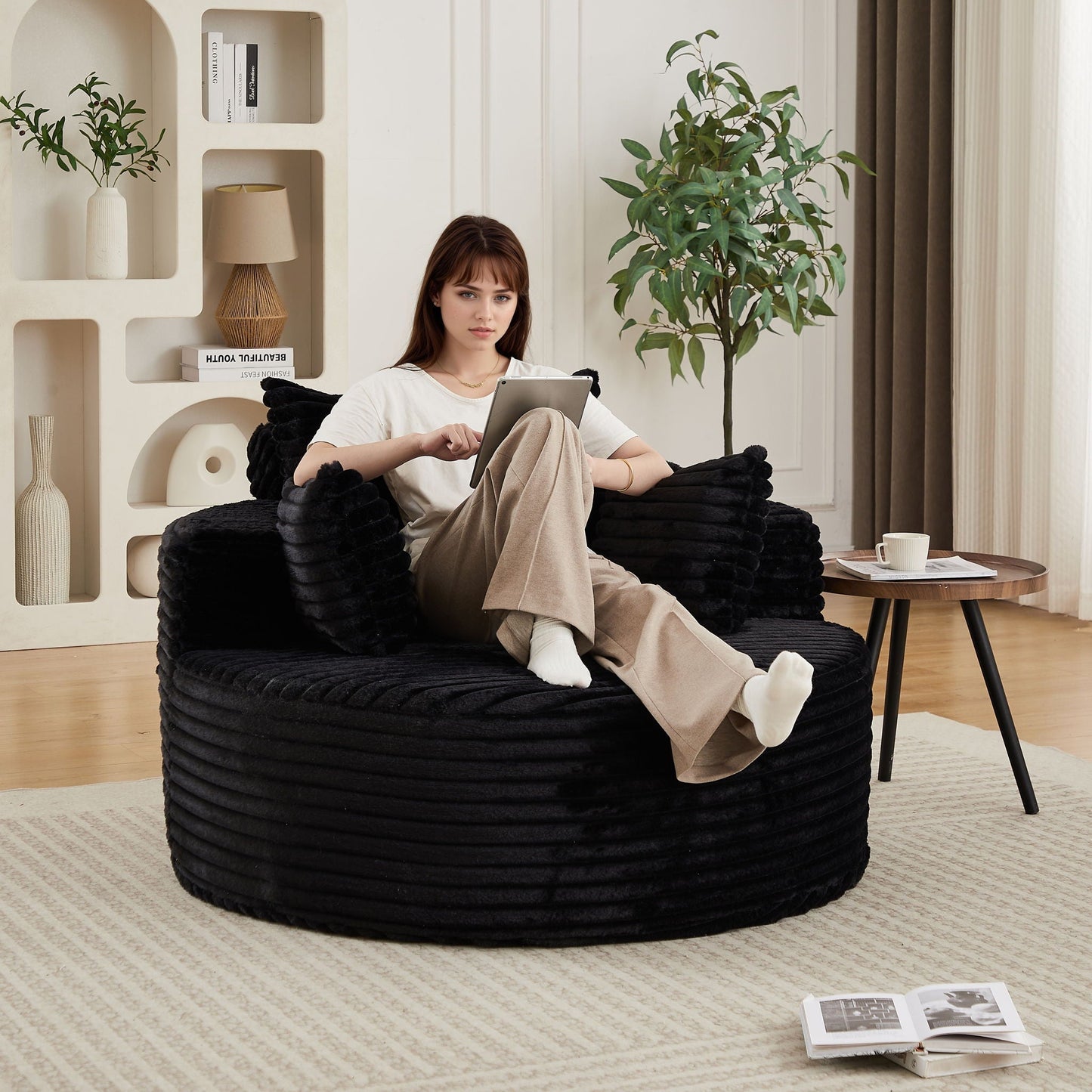 Modern Single Sofa With Backrest Pillow For Living Room