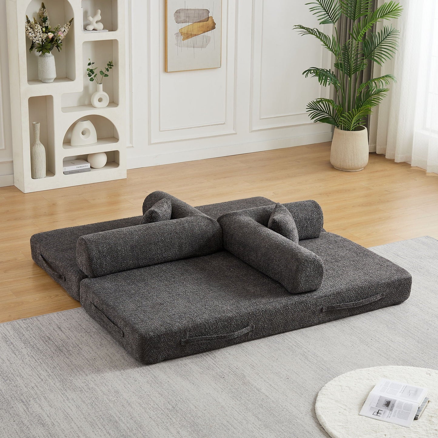 Convertible Sleeper Sofa Bed With Cylindrical Pillow