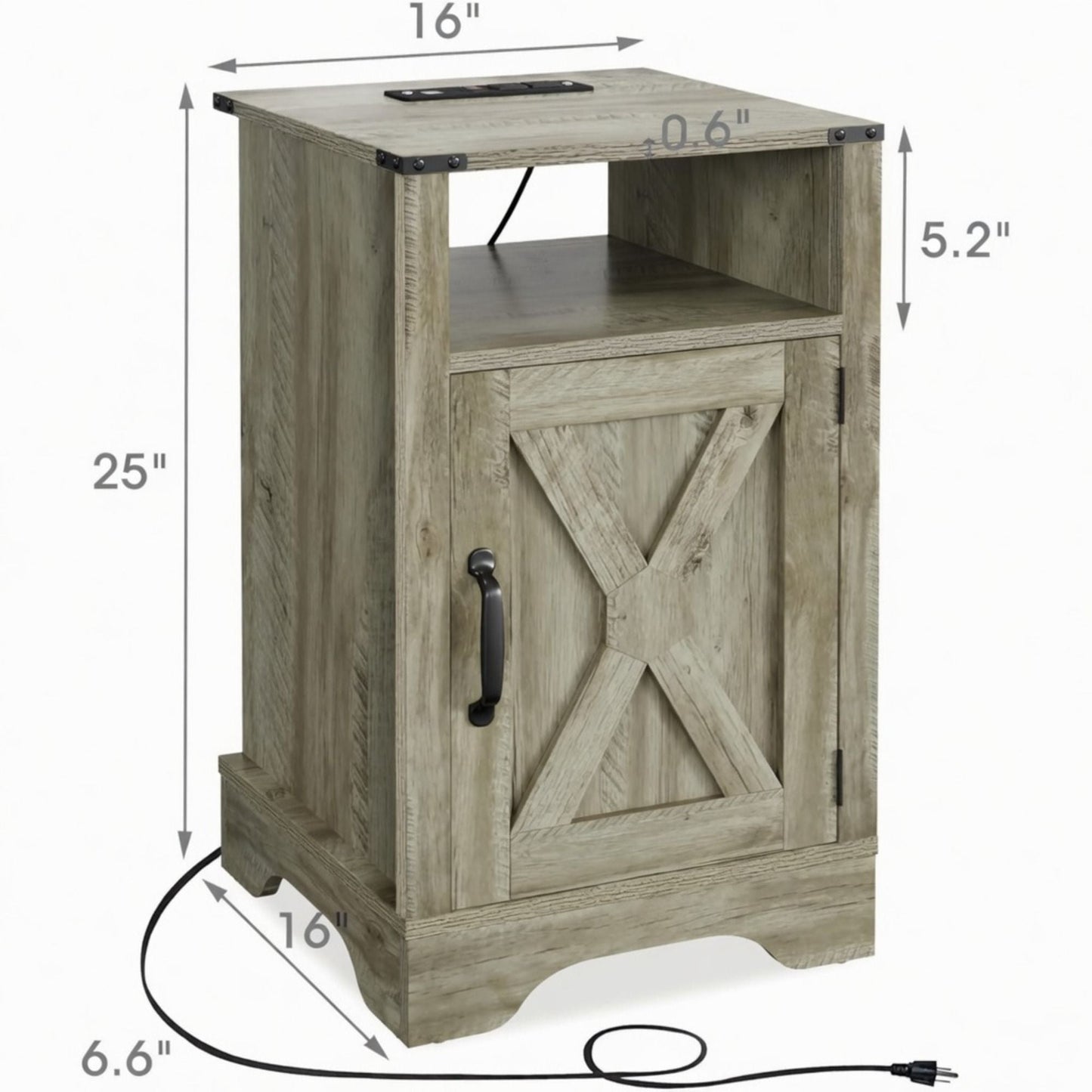 Farmhouse Nightstand, Charging Station & Storage