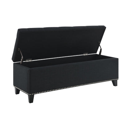 Button-Tufted Storage Ottoman With Safety Close Hinge