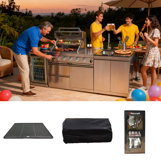 BBQ Tool Set with Cast Iron Frying Pan and Outdoor Kitchen Accessories
