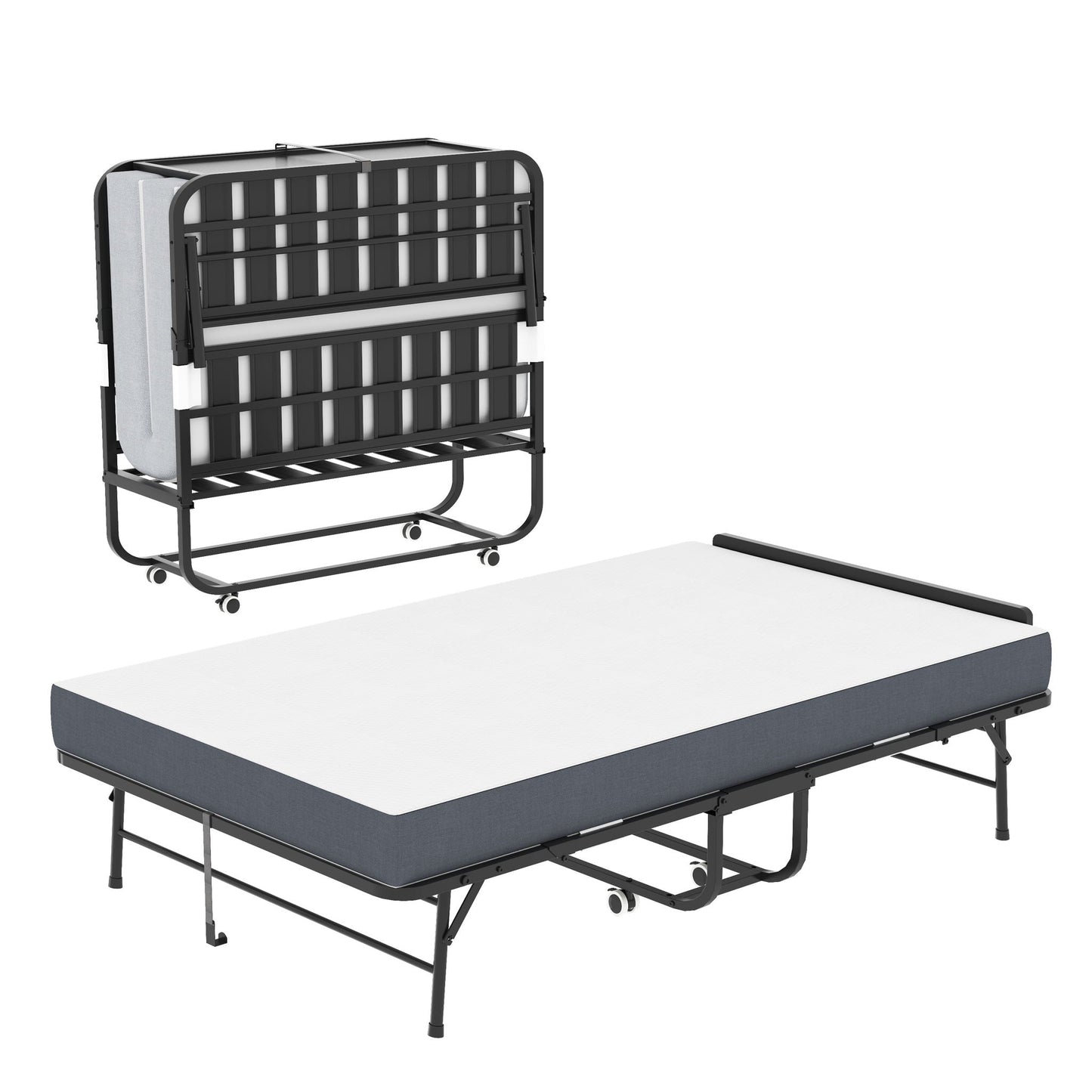 Twin Wide Folding Bed with Adjustable Headboard and Memory Foam Mattress