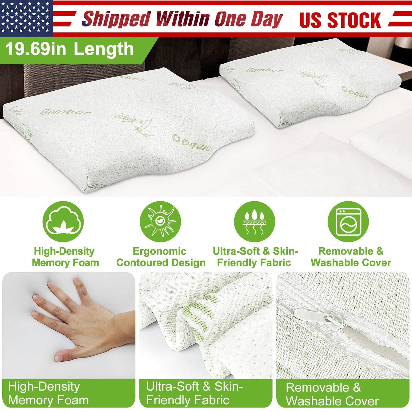 Bamboo Memory Foam Sleep Pillow Contoured Cervical Orthopedic Pillow Neck Support Breath Pillow