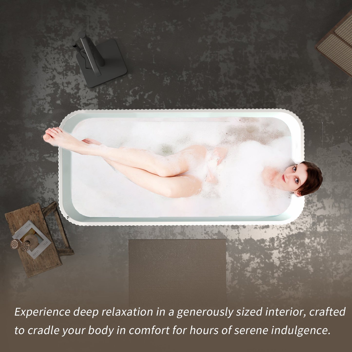 67" Rectangle Linear Acrylic Massage Whirlpool Freestanding Bathtub