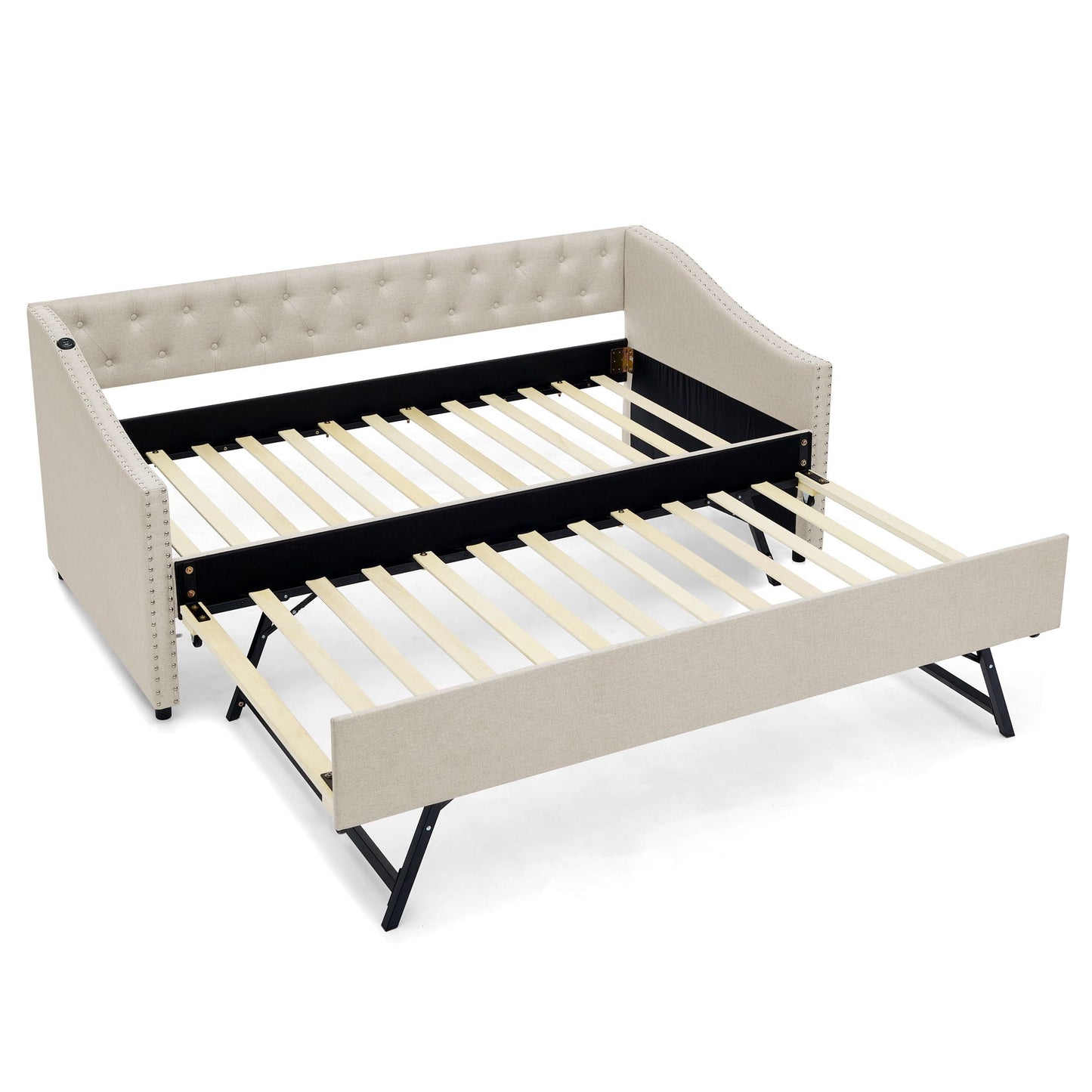 Upholstered Daybed With USB Charging & Pull Out Bed
