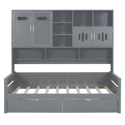 Daybed With All-In-One Cabinet And Shelf
