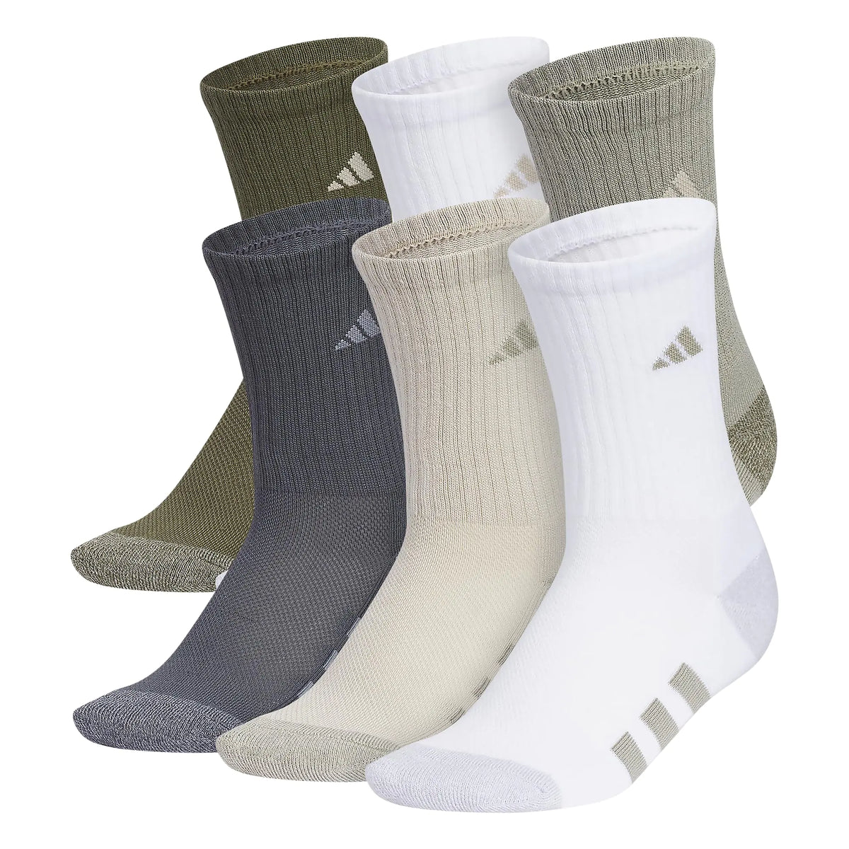 Adidas Boys Athletic Cushioned Crew Socks | 6-Pairs| For Kids, Boys and Girls | Durable, breathable fabric ready for Sport | Medium | Silver Pebble Grey/Putty Grey/White - # BOAA13810003 & BOAA12810004 & BOAA11810001