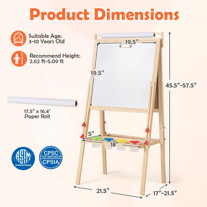 Adjustable Double-sided Easel with 4 Paint Cups-Natutral