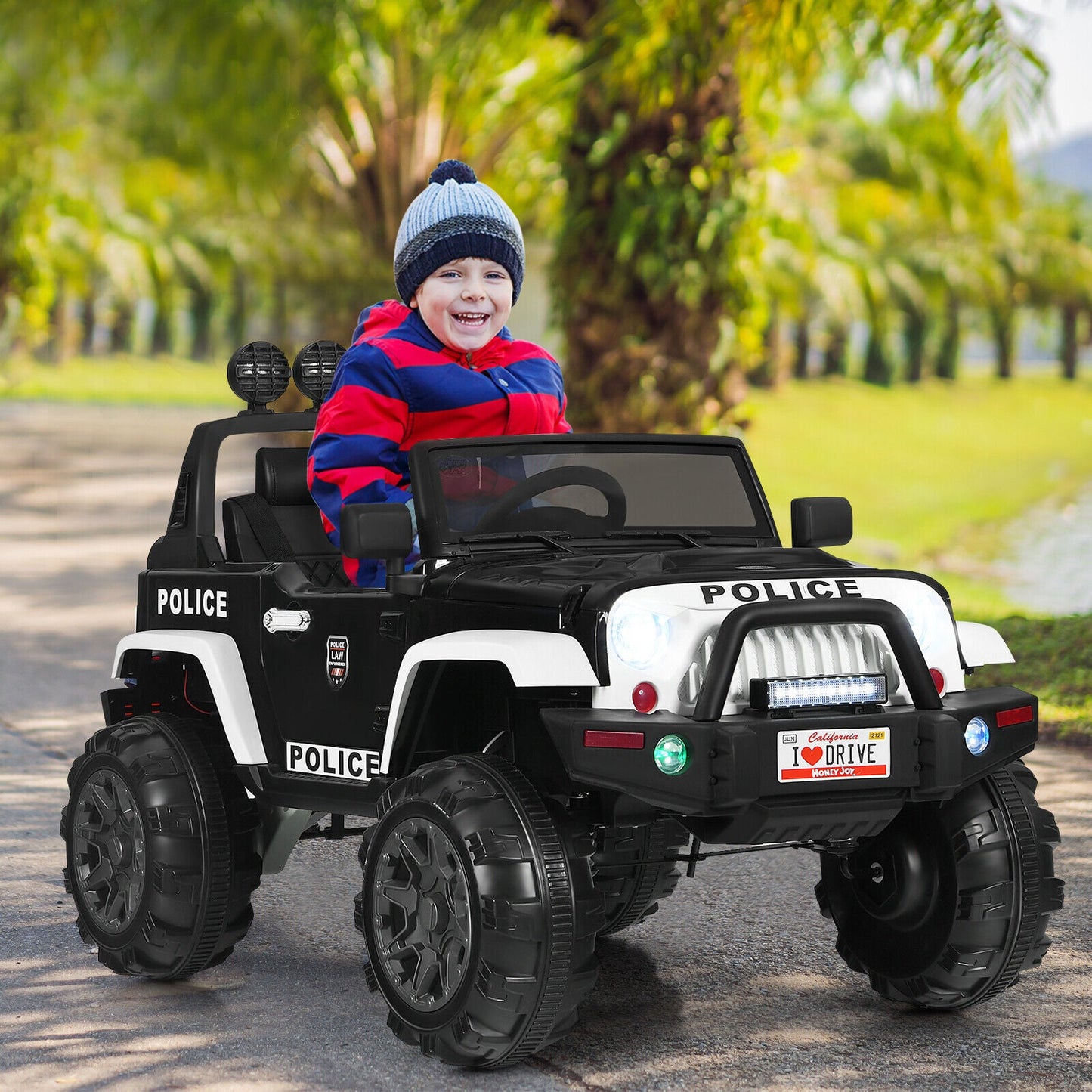 Adventure-Ready 12V Kids Ride On Truck with RC Control, Spring Suspension, Lights, Music, and Trunk
