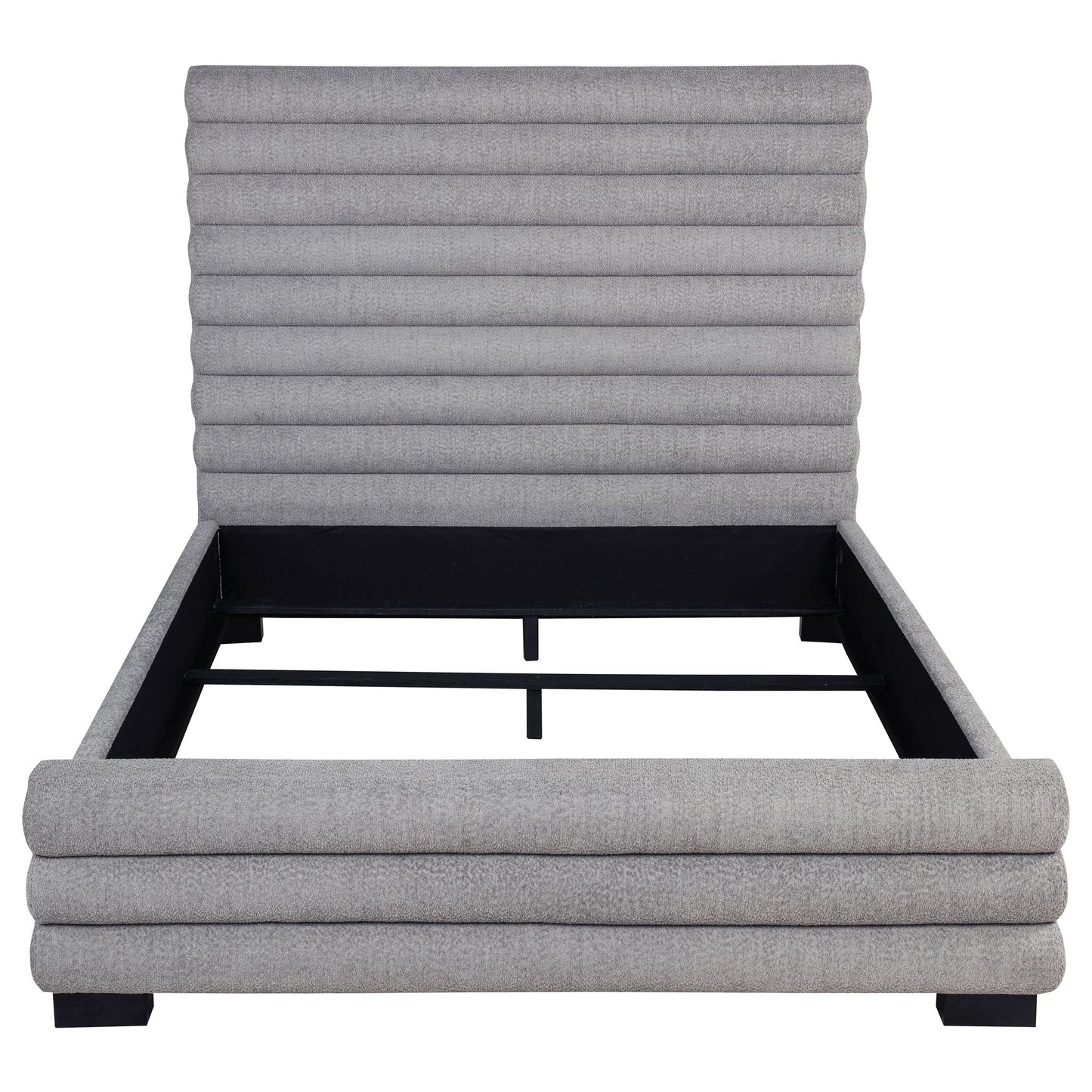 Queen Bed With Textured, And Tufted Headboard - Gray