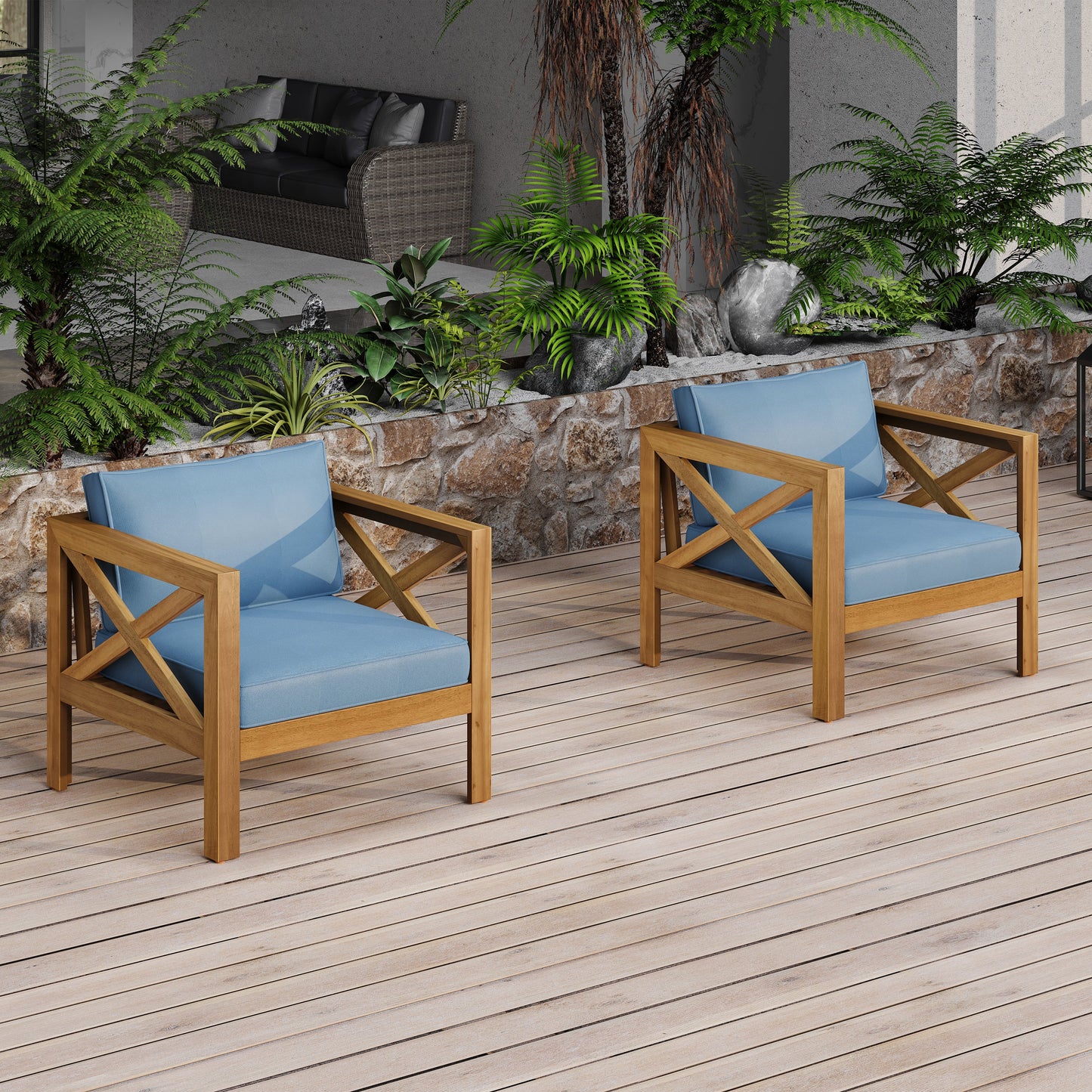 Outdoor Acacia Wood Club Wooden Armchair Set of 4