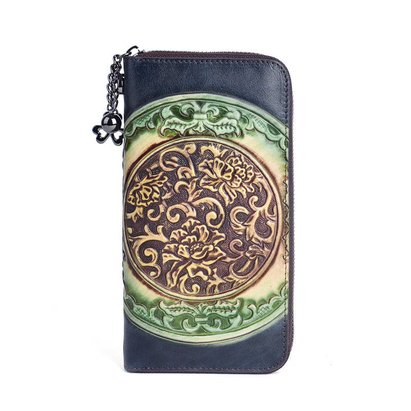 Long Embossed Retro Ethnic-Style Clutch Wallet