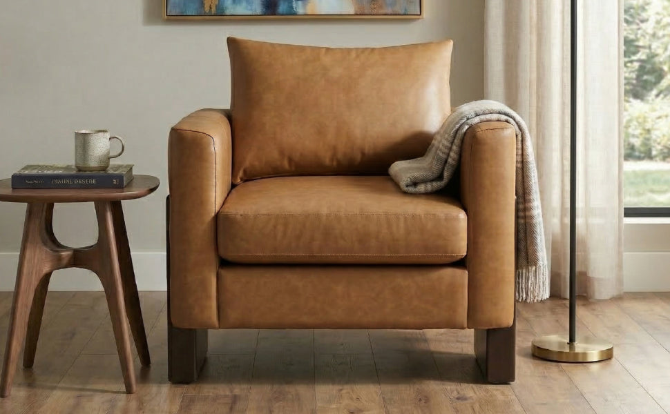 Modern Accent Chair Stylish Club Chair Armchair with Rubberwood Legs for Living Room, Bedroom, or Office