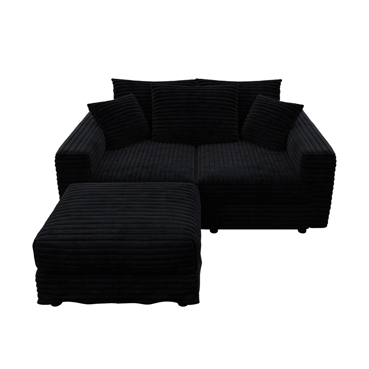 Deep Seat Convertible Sofa With Soft Pillows And Ottomans