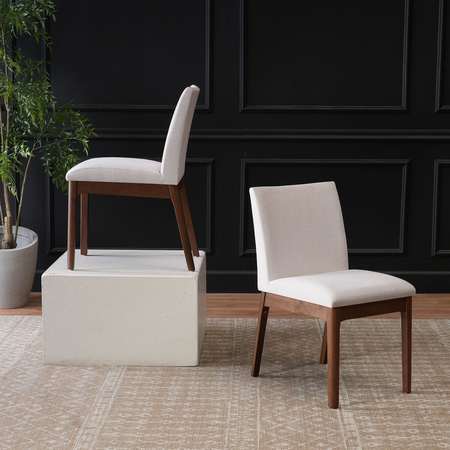 Dining Chairs with Upholstered Seat and Backrest (Set of 2) - Light Beige / Walnut