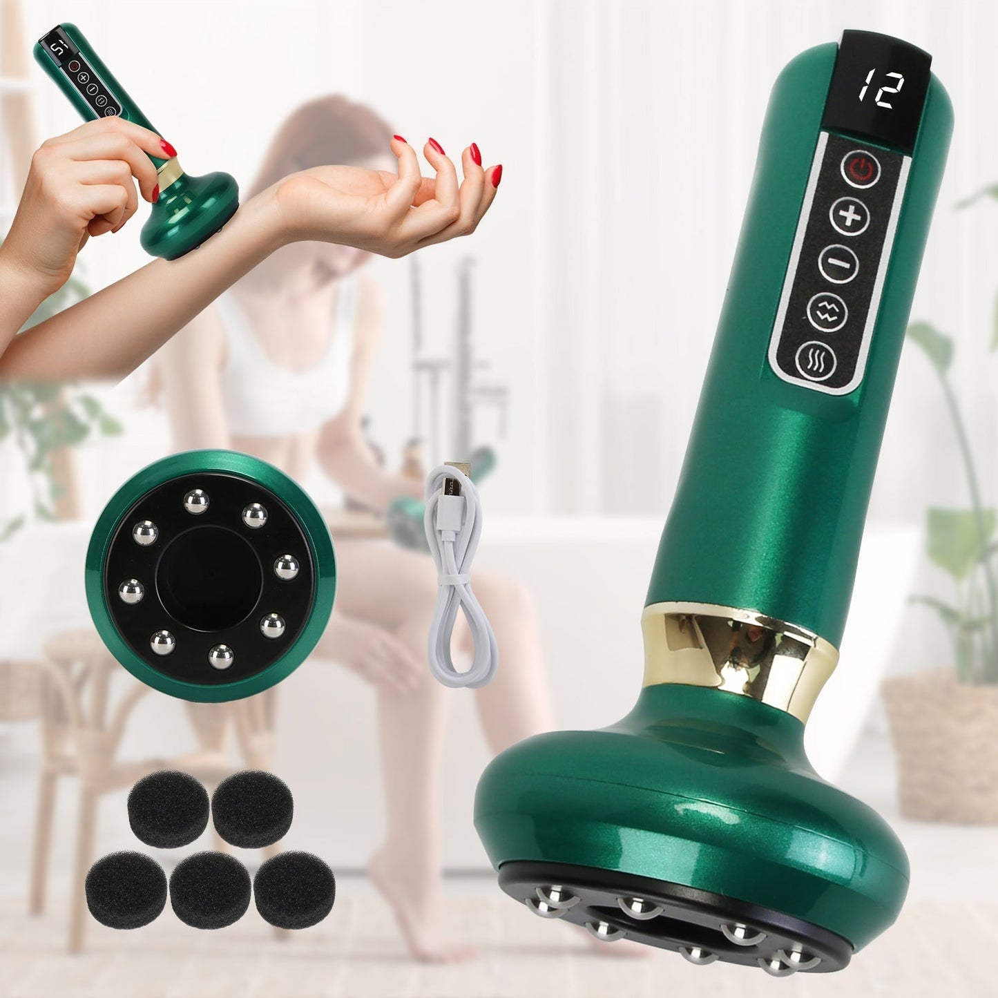 Anti Cellulite Massager Handheld Vacuum SuctionÊCupping Kit Beauty Tool with 12 Suction Mode 12 Heating 20Mins Auto-Off One-Key Pressure Release for A