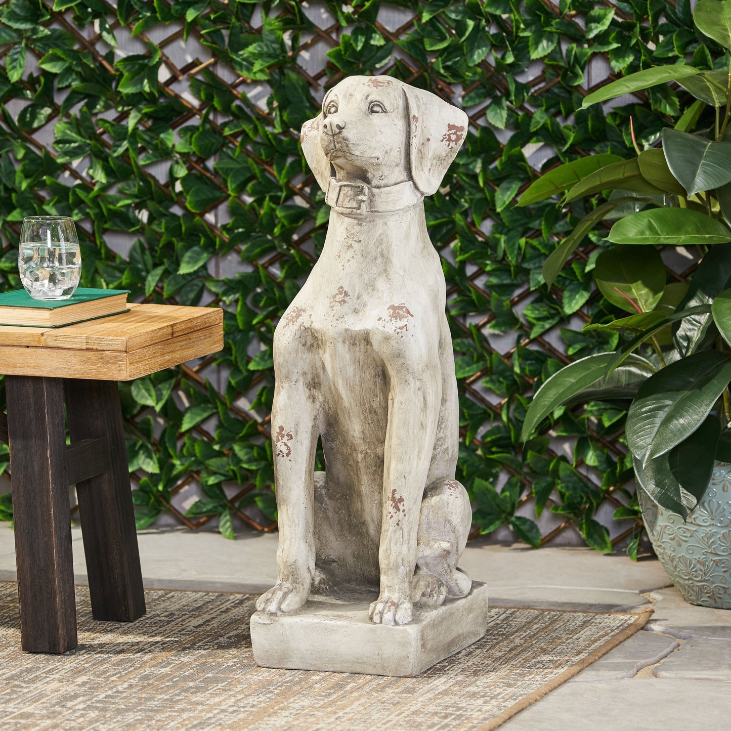 MGO Outdoor Dog Statue, Antique White
