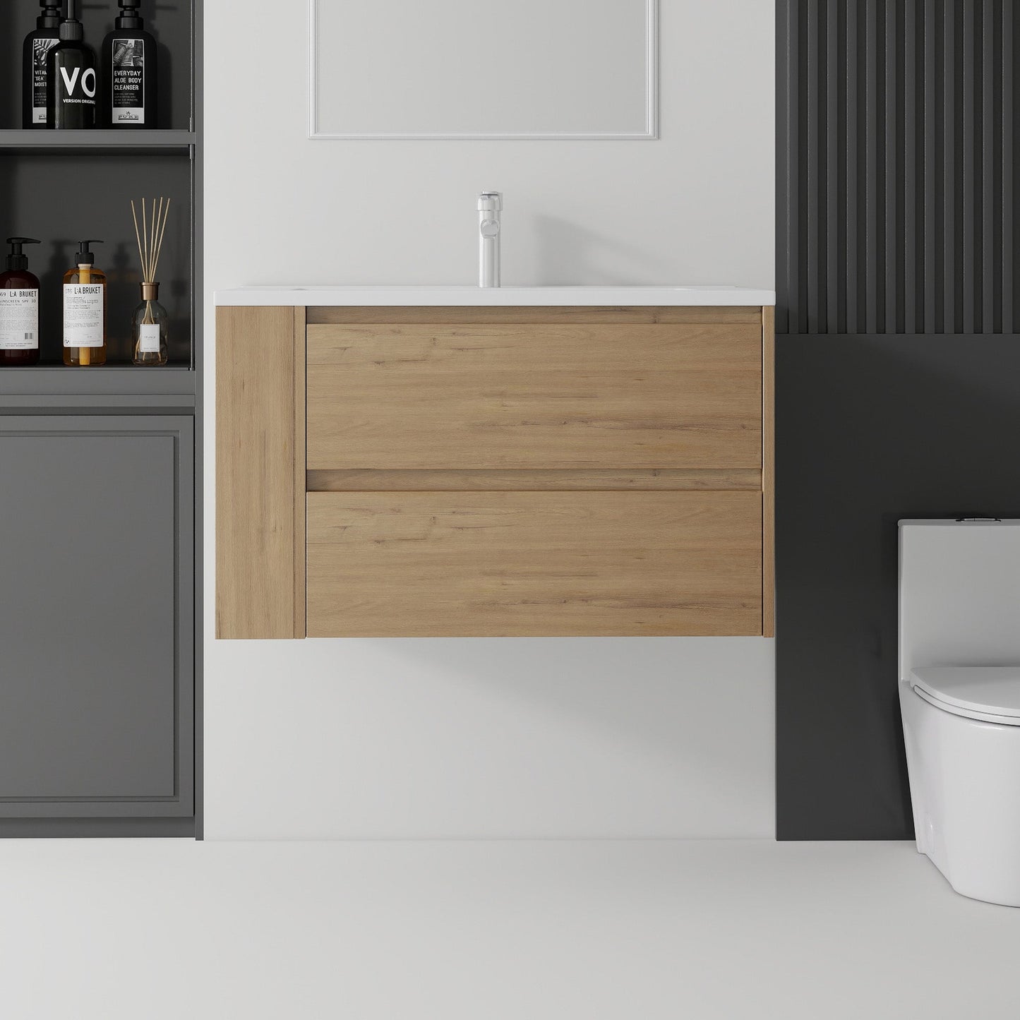 36 Inch Floating Bathroom Vanity with Sink, Soft-Close Door, Ceramic Sink, Plywood