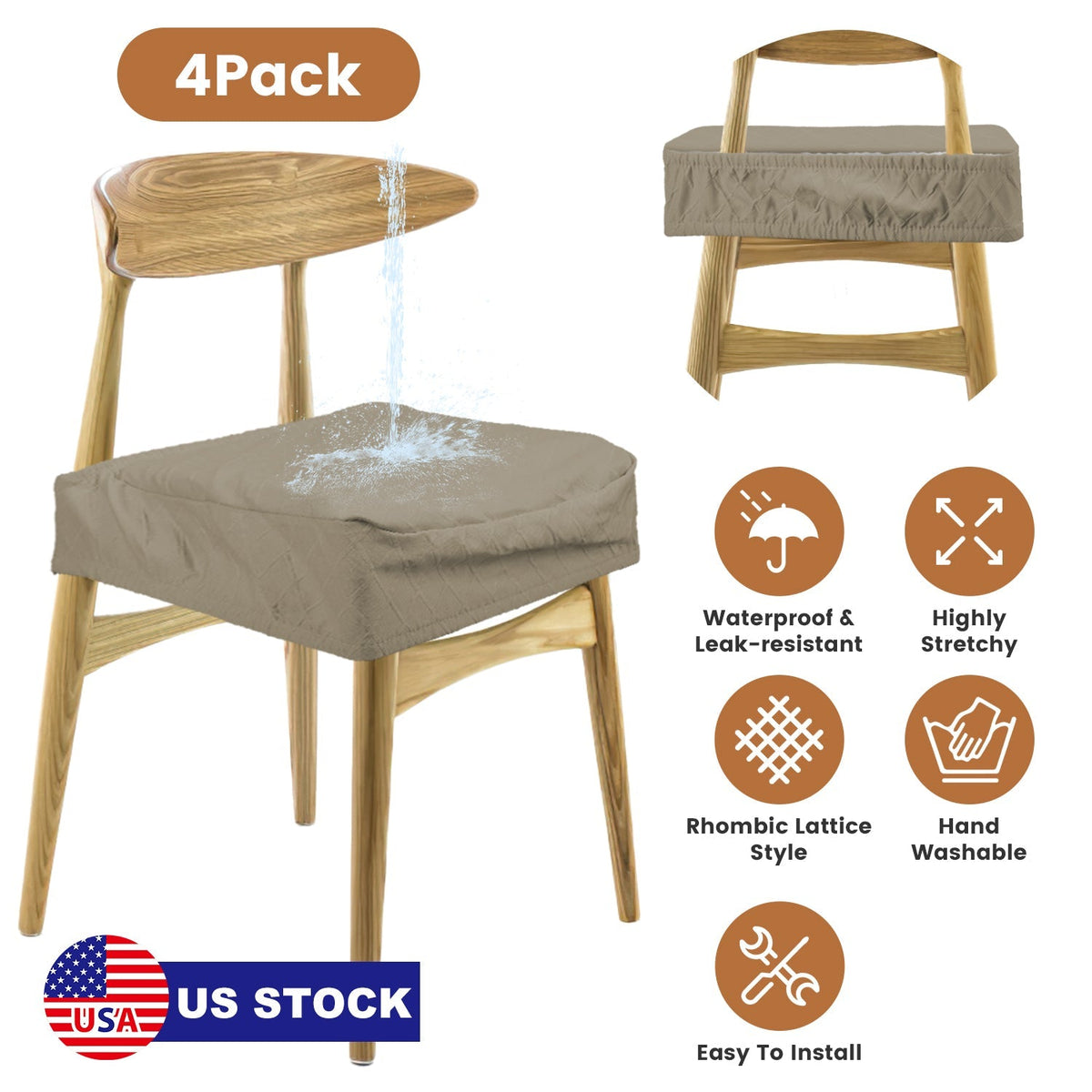 4Pack Waterproof Dining Chair Slipcovers Stretch Chair Seat Slipcovers Removable Washable Jacquard Seat Covers for Dining Room