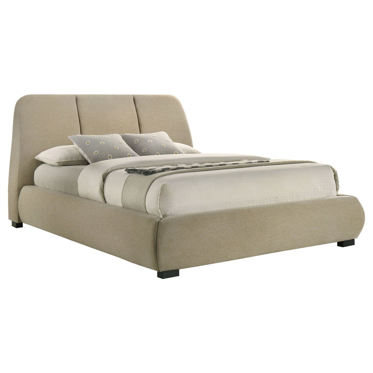Mokena 46-inch Upholstered Queen Platform Bed Brown