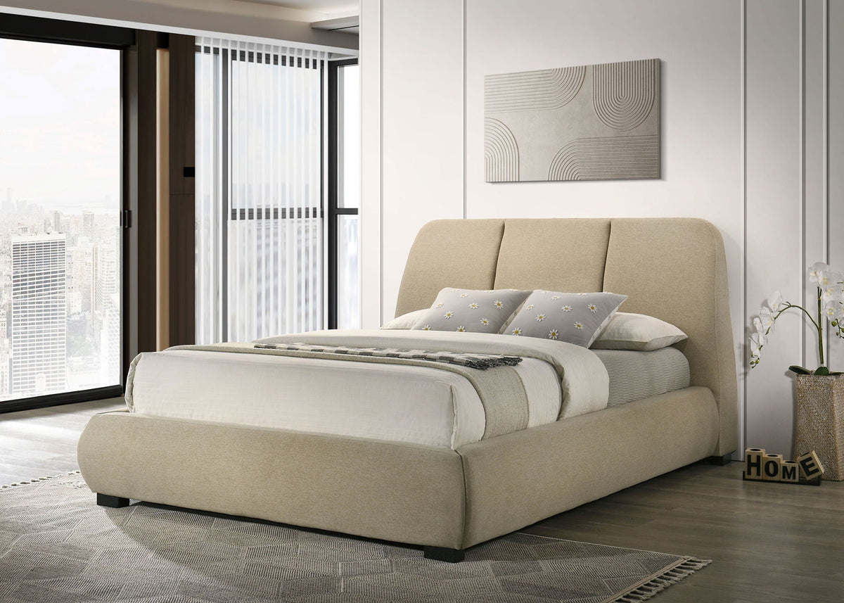 Mokena 46-inch Upholstered Queen Platform Bed Brown