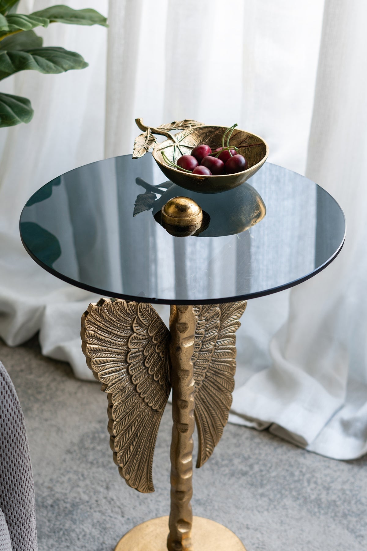 15.5x15.5x24" Round Top Accent Table With Angel Wings