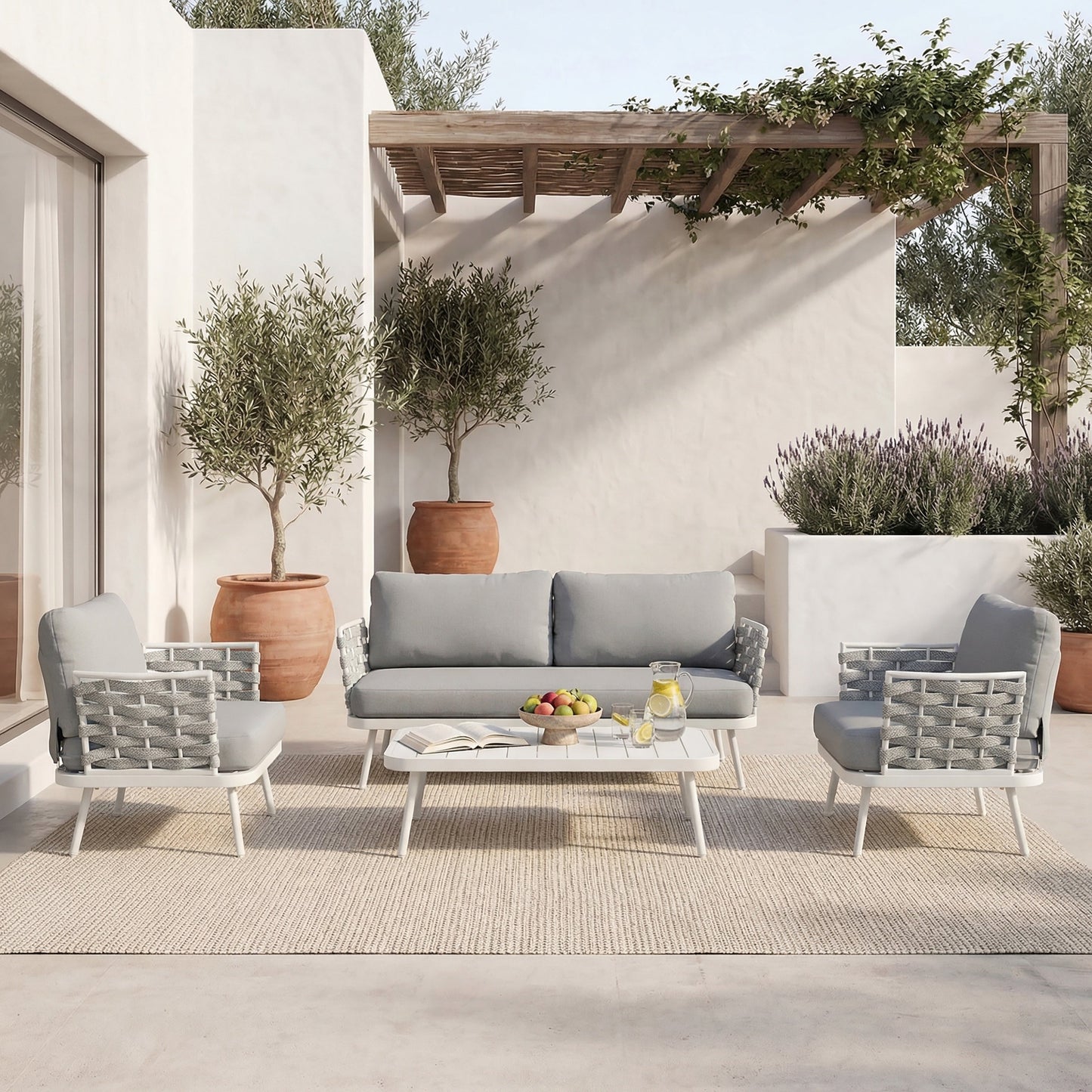 Mariano Steel 4-Pieces Conversation Set, Off White & Grey