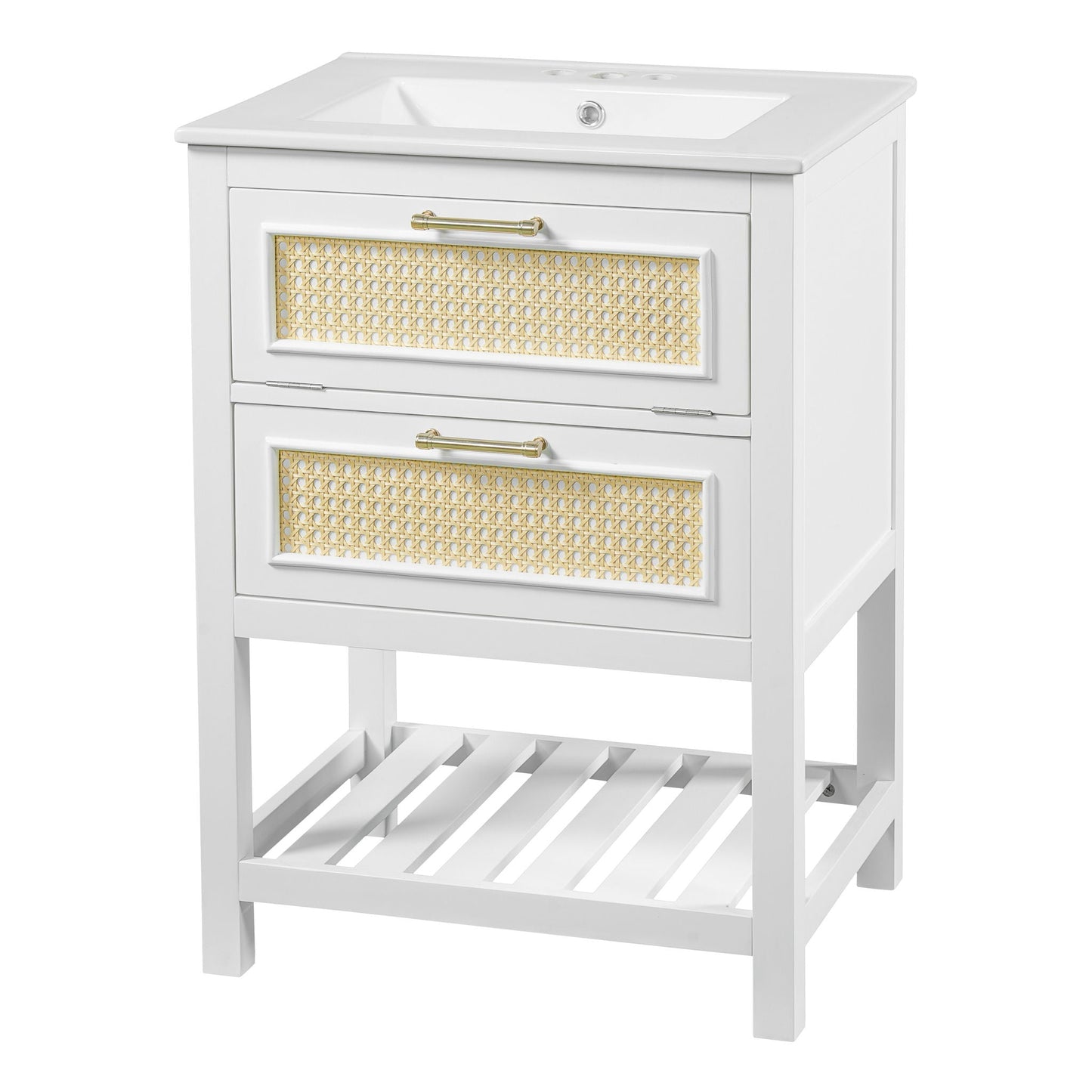 Modern Bathroom Vanity With Integrated Sink, Cabinet With 1 Deep Drawer And 1 Tip-Out Drawer