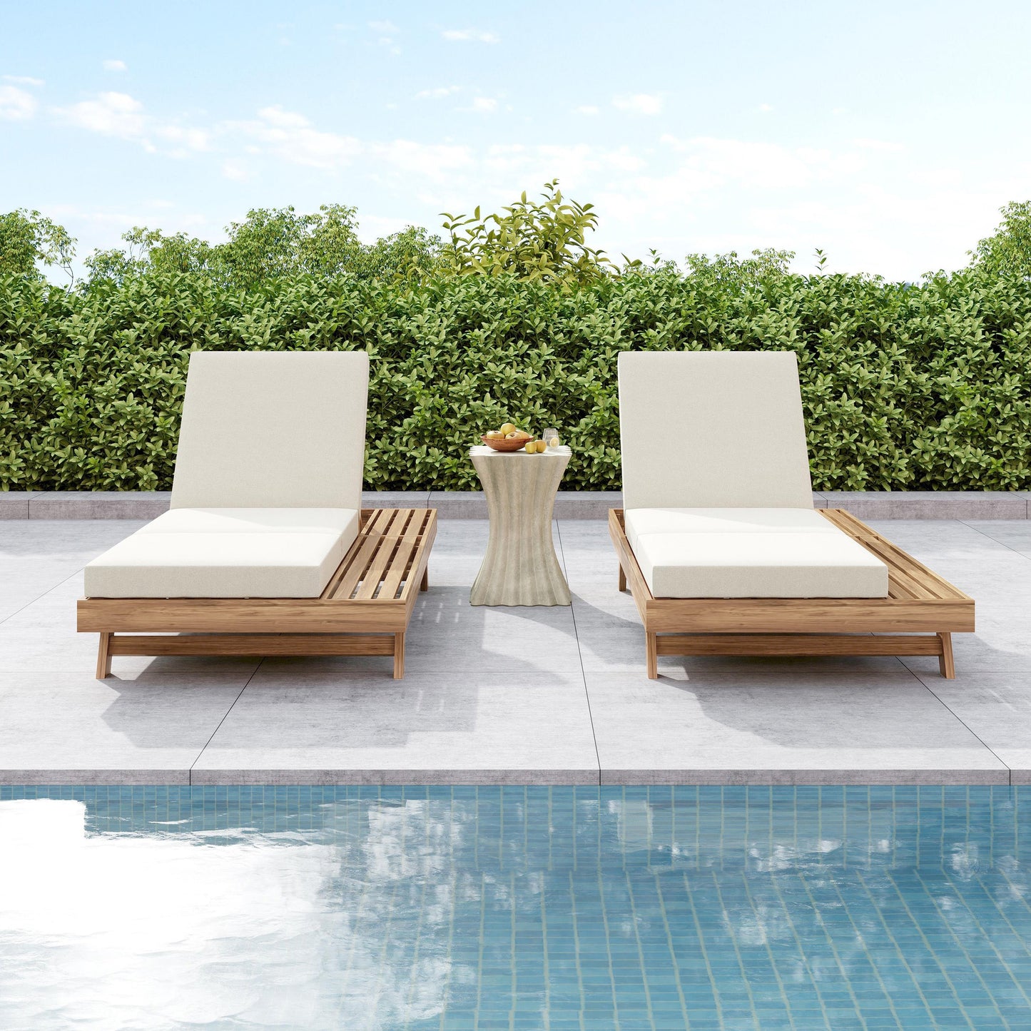 Lounge Chaise Set, Space Available On One Side, Acacia Solid Wood In