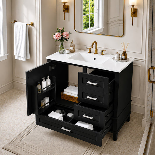 36" Black Bathroom Vanity Cabinet