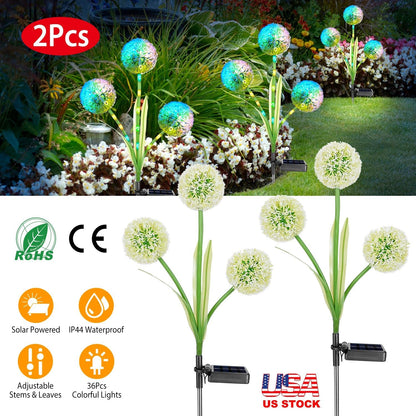 2 Pcs Dandelion Solar Light 36LED Beads Outdoor Garden Lawn Pathway Landscape Stake Lamp Colorful Ornamental Light