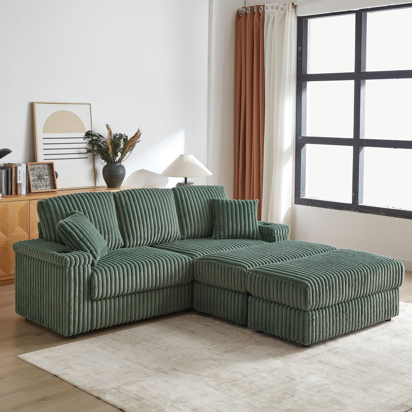 3 Seater Sofa With 2 Ottomans For Living Room