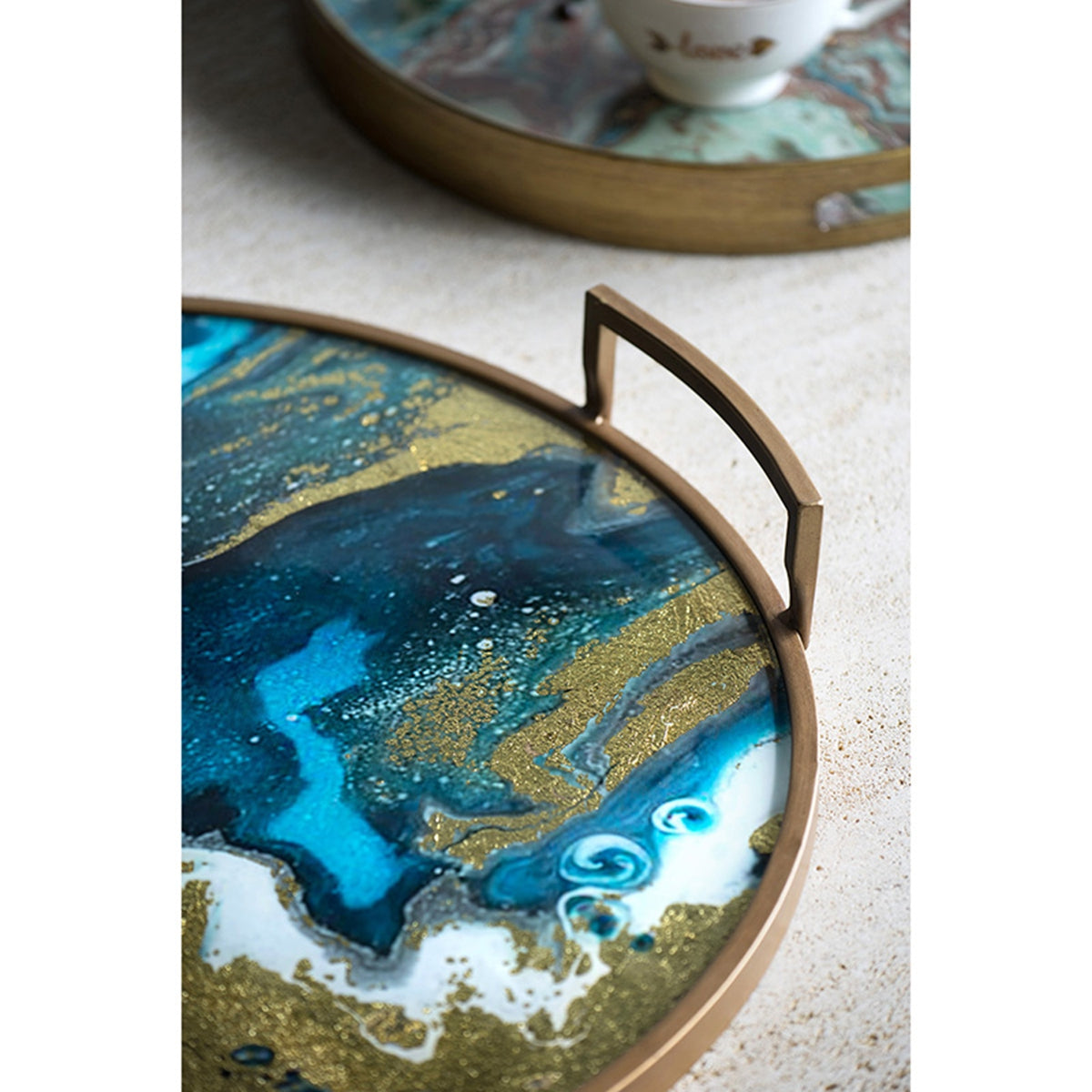 20.9x20.1x3.1" Round Accent Mirrored Tray with Handles