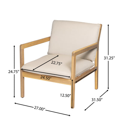 Outdoor Acacia Wood Armchair, Set of 2, Patio Club Chair with Cushions, Light Teak
