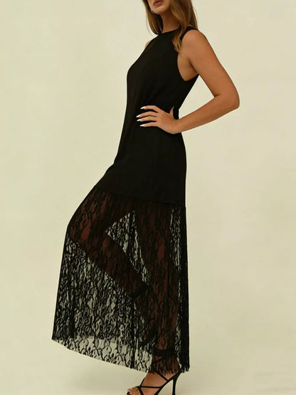 Sleeveless Lace Trim Maxi Dress